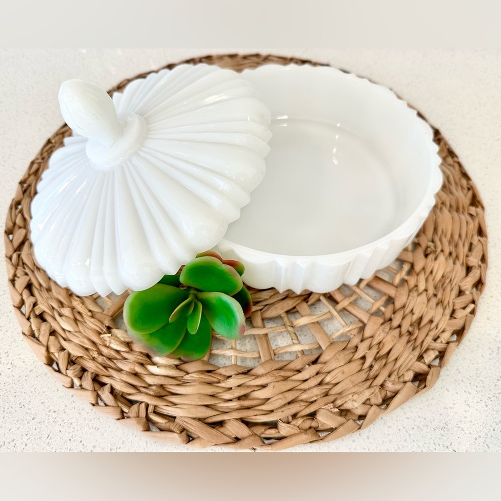 Vintage Milk Glass Covered Bowl - Candy Dish/Trinket White